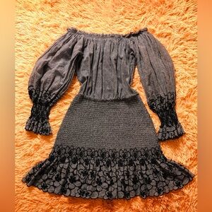 Alexis Polka Dots Off The Shoulder Smocked Mini Dress. Size S